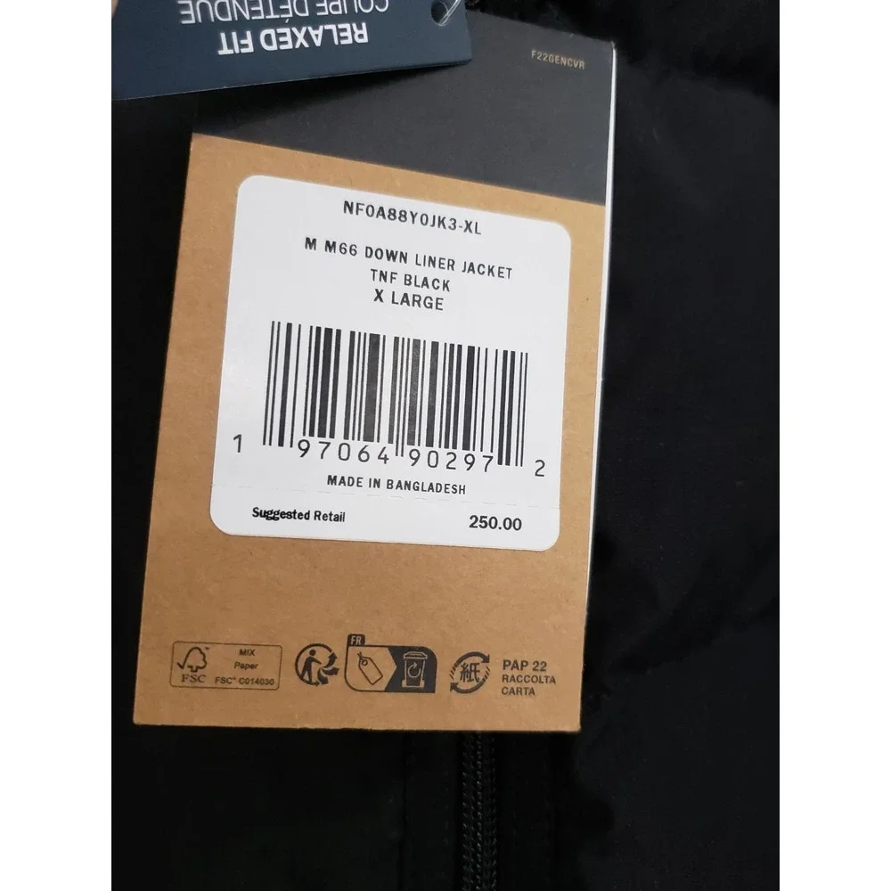 NEW XL BLACK The North Face M66 Round Neck Zipper Loose Long Sleeve Down Jacket